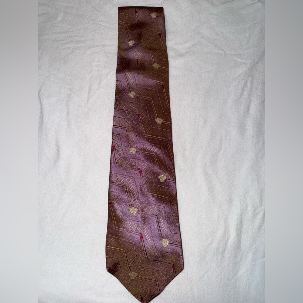 Versace Brown and Red Patterned Tie